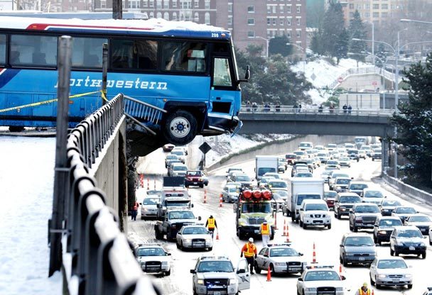 Bus Slides over I-5